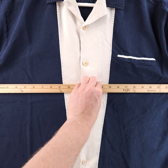 Nat Nast Silk Short Sleeve Large Striped Blue Retro Button Up Mens Pocket Shirt - Picture 13 of 16
